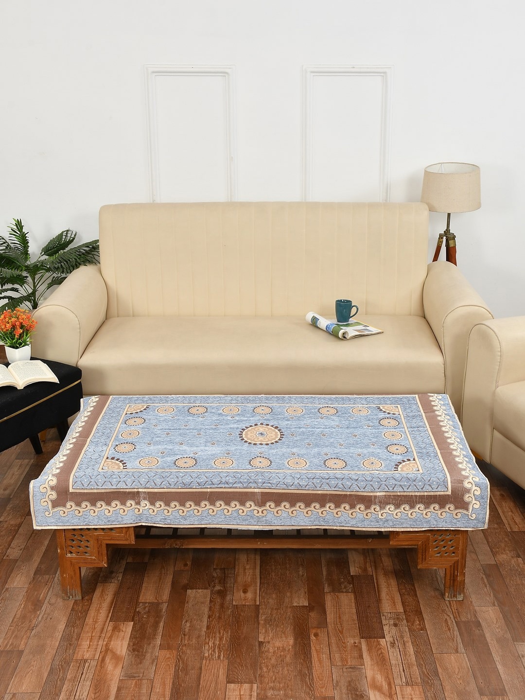 

MULTITEX Turquoise Blue & Brown Cotton Printed 4 Seater Rectangle Table Cover