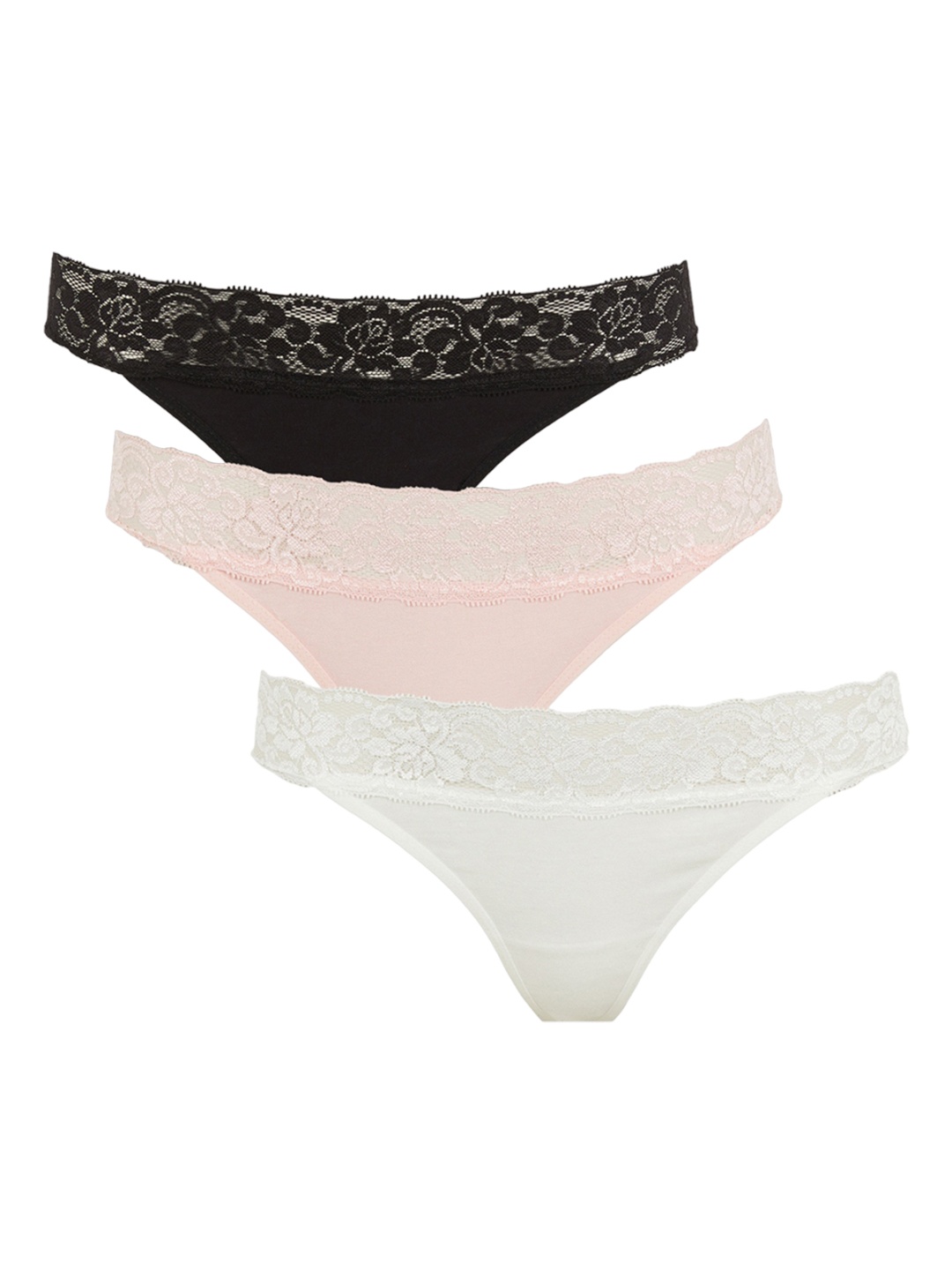 

DeFacto Pack Of 3 Self Design Lace Mid-Rise Basic Briefs, Black