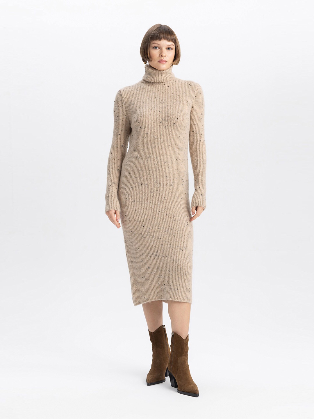 

DeFacto Ribbed Turtle Neck Long Sleeves Jumper Dress, Beige