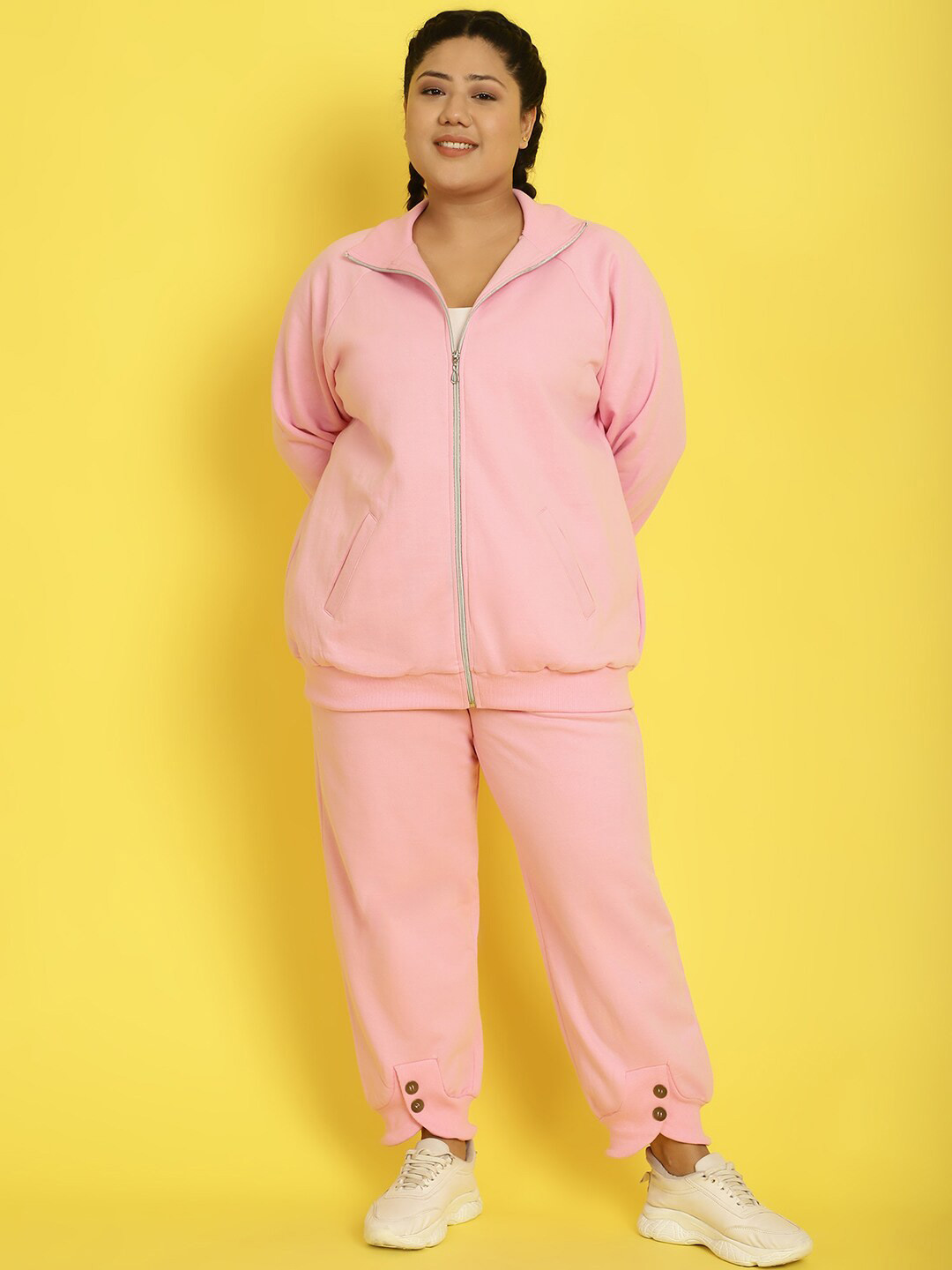 

theRebelinme Plus Size Spread Collar Sweatshirt With Joggers, Pink