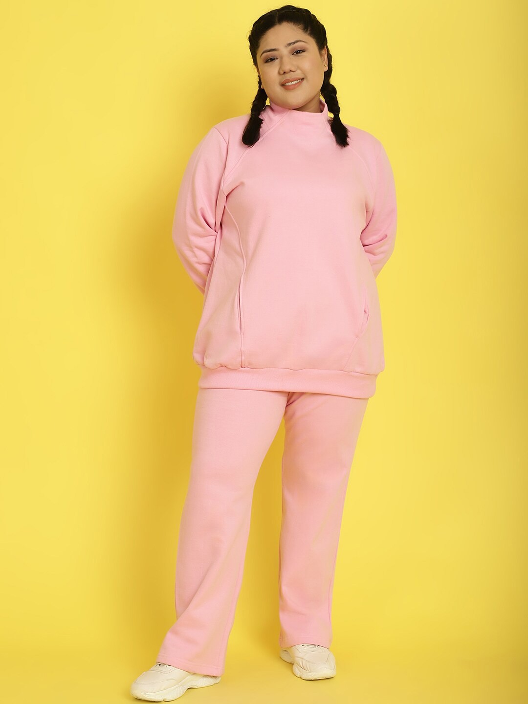 

theRebelinme Plus Size High Neck Sweatshirt & Track Pants, Pink
