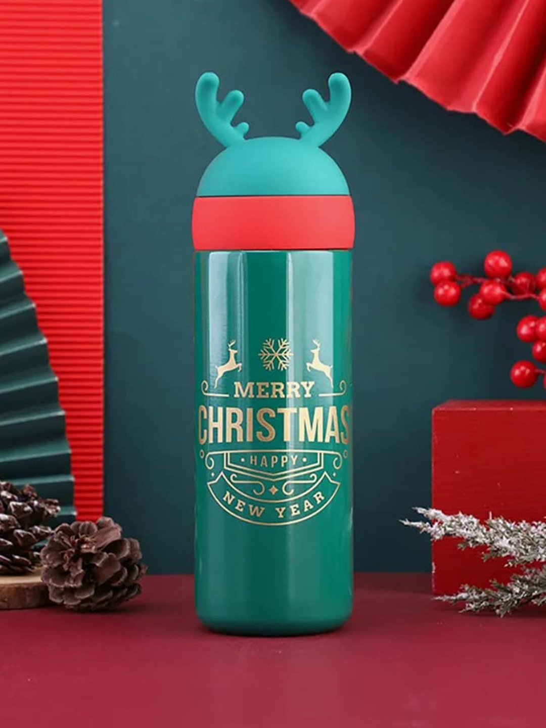 

Little Surprise Box LLP Reindeer Antler Stainless Steel Water Bottle 330 ml, Green