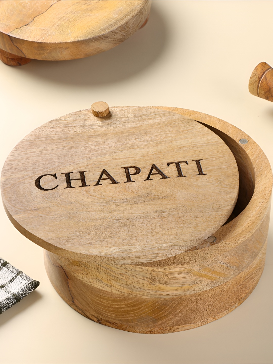 

dudki Brown Wooden Printed Chapati Casserole Box