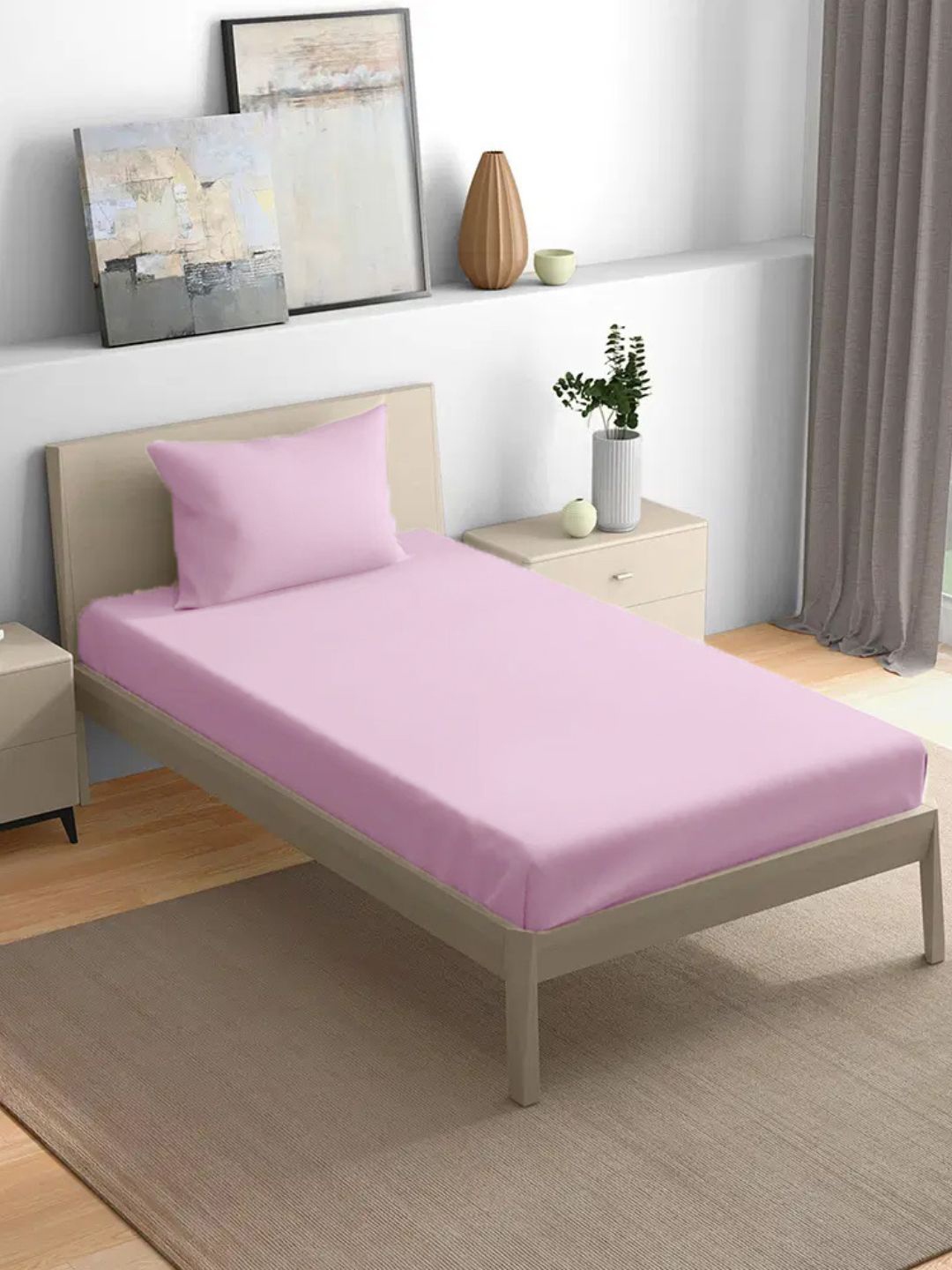 

House of Owlet Pink Solid Cotton 210 TC Single Bedsheet With 1 Pillow Covers