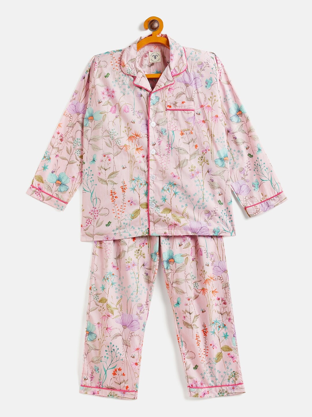 

JWAAQ Girls Floral Printed Pure Cotton Night Suit, Peach