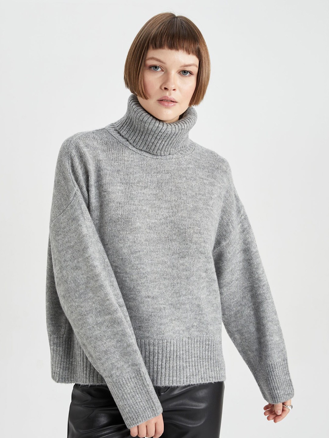 

DeFacto Turtle Neck Long Sleeves Pullover Sweater, Grey