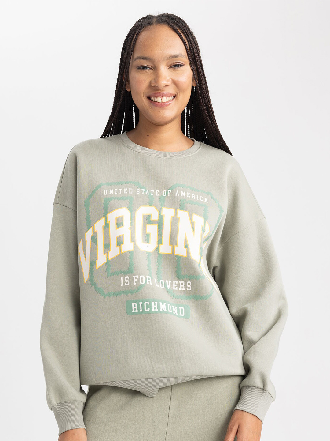 

DeFacto Typography Printed Pullover Sweatshirt, Grey