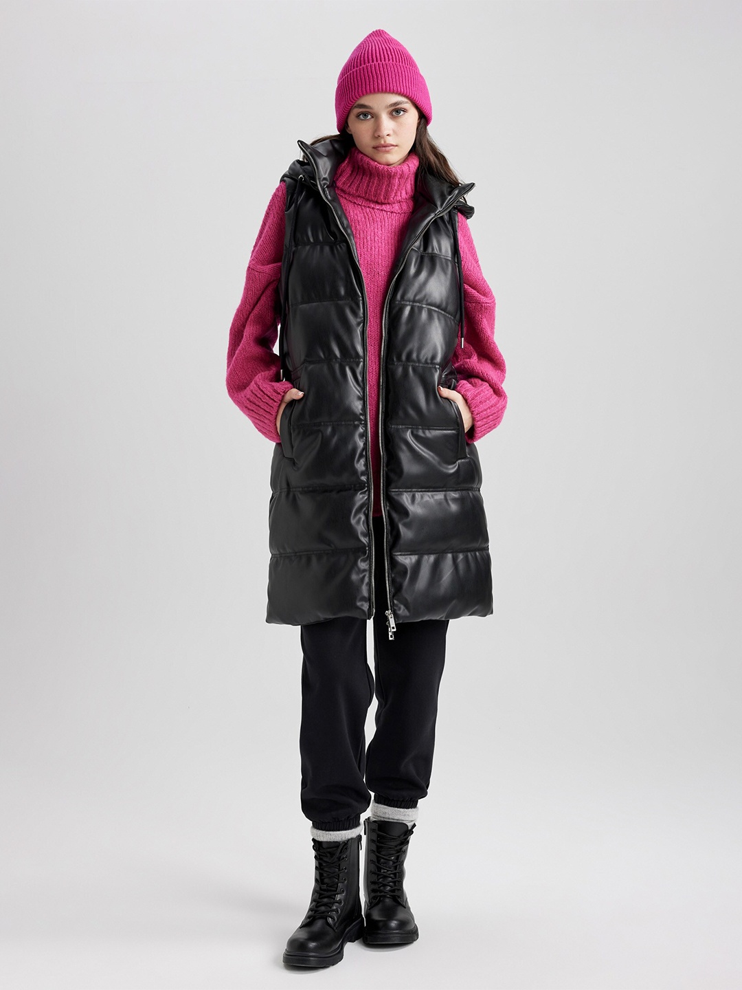 

DeFacto Hooded Longline Puffer Jacket, Black