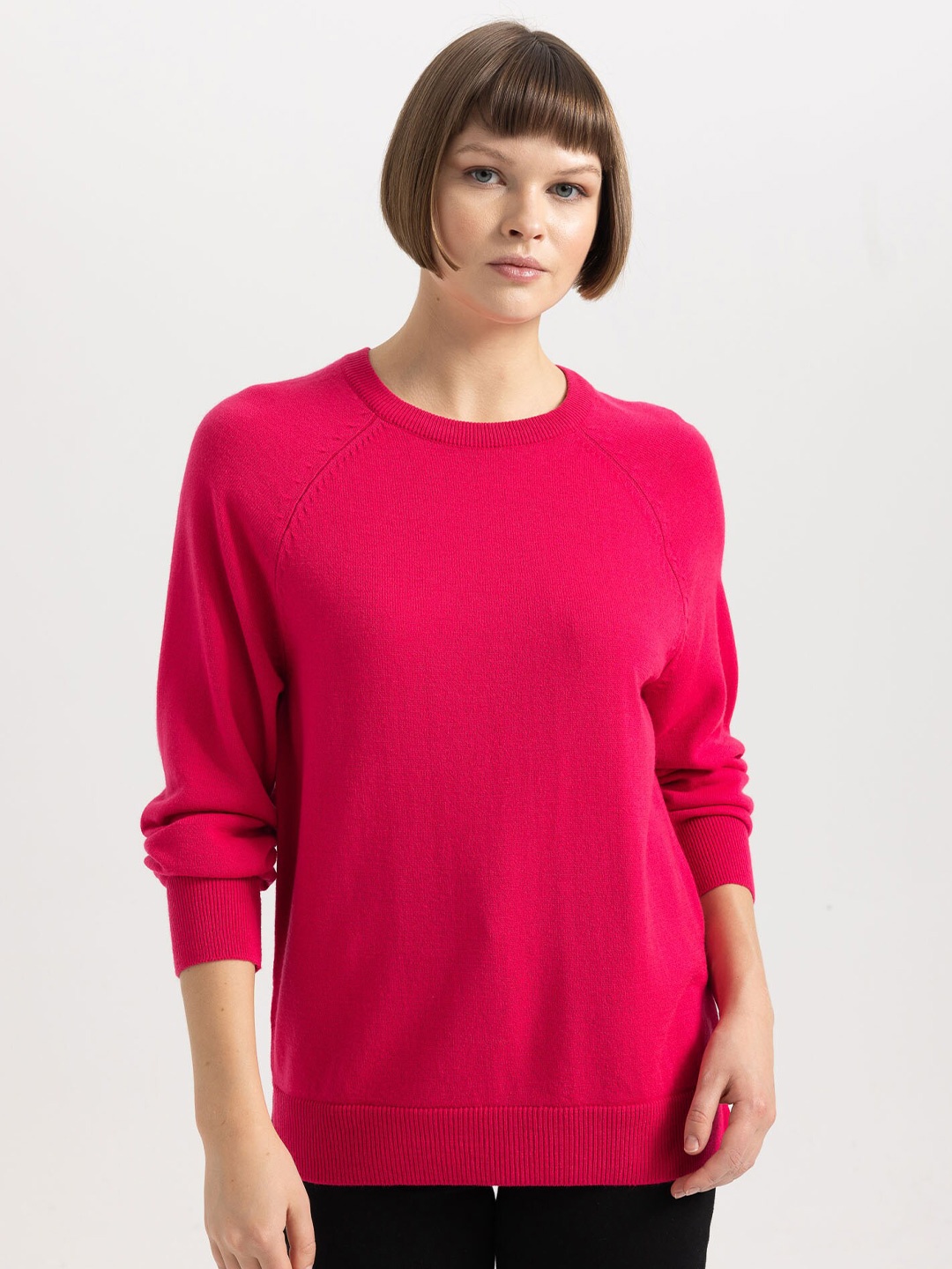 

DeFacto Round Neck Raglan Sleeves Pure Acrylic Pullover, Pink