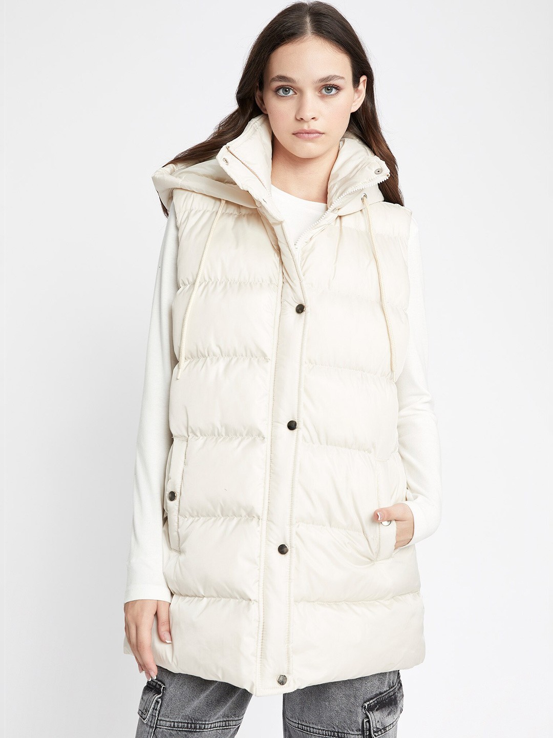 

DeFacto Hooded Longline Puffer Jacket, Off white