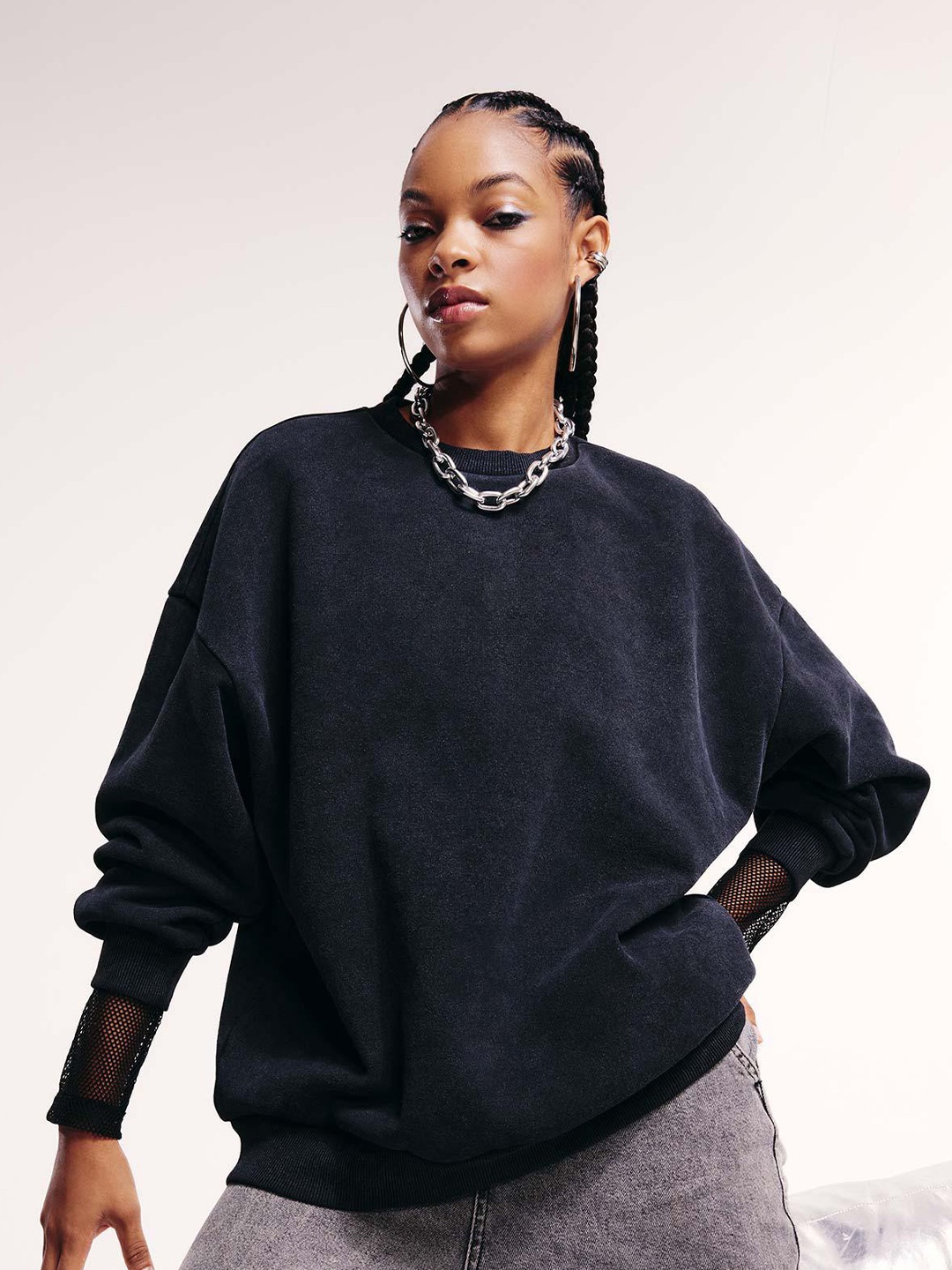 

DeFacto Round Neck Pullover Sweatshirt, Navy blue