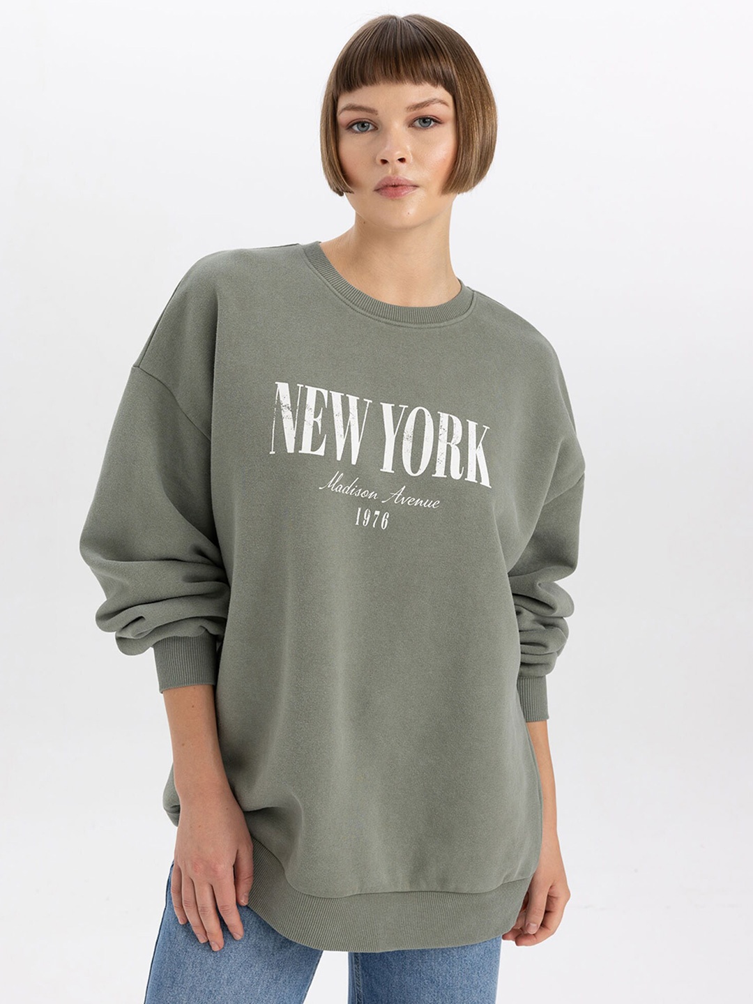 

DeFacto Typography Printed Pullover Sweatshirt, Grey