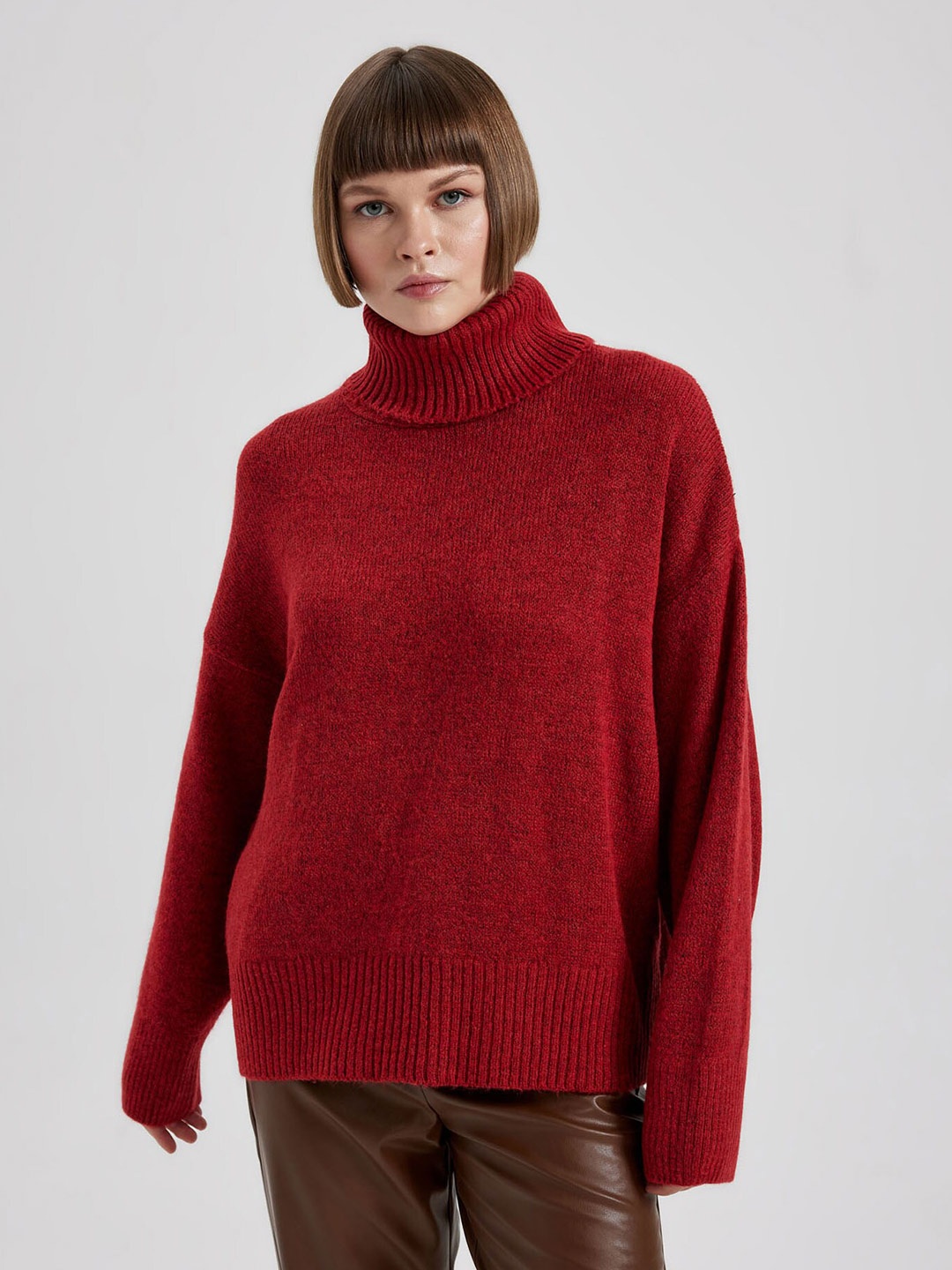 

DeFacto Turtle Neck Long Sleeves Pullover Sweater, Red