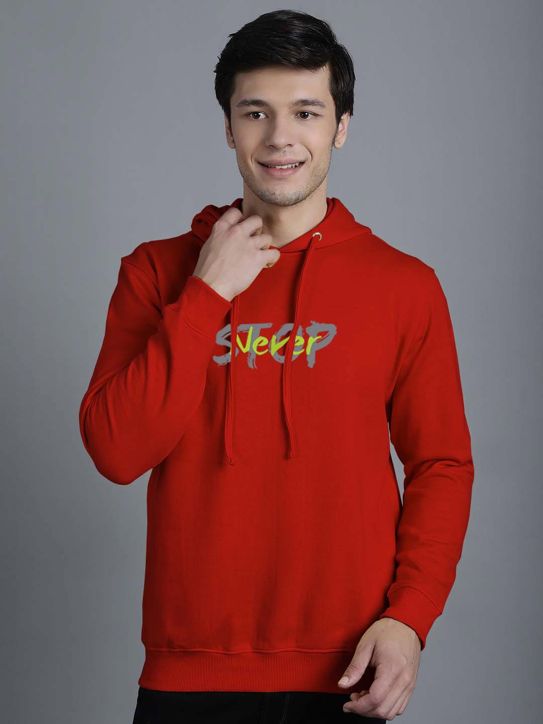 

Friskers Typography Printed Fleece Hooded Pullover Sweatshirt, Rust