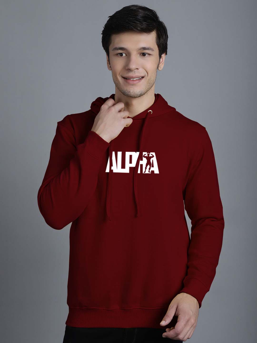 

Friskers Typography Printed Hooded Neck Long Sleeve Pullover Sweatshirt, Maroon