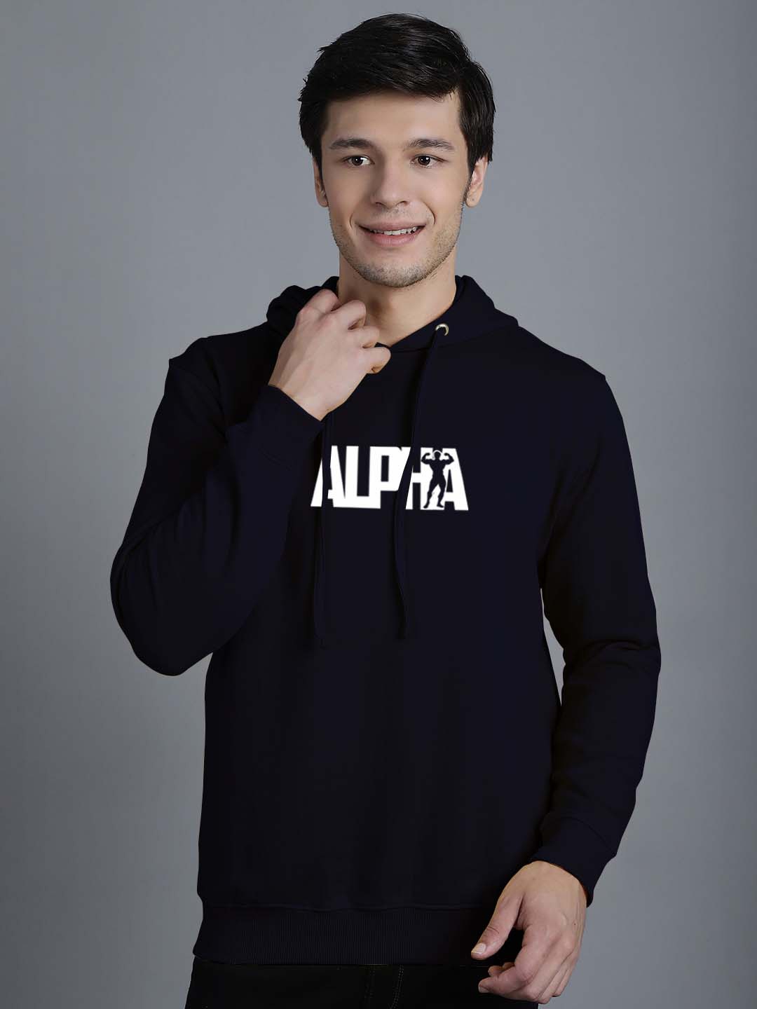 

Friskers Typography Printed Hooded Pullover Sweatshirt, Navy blue