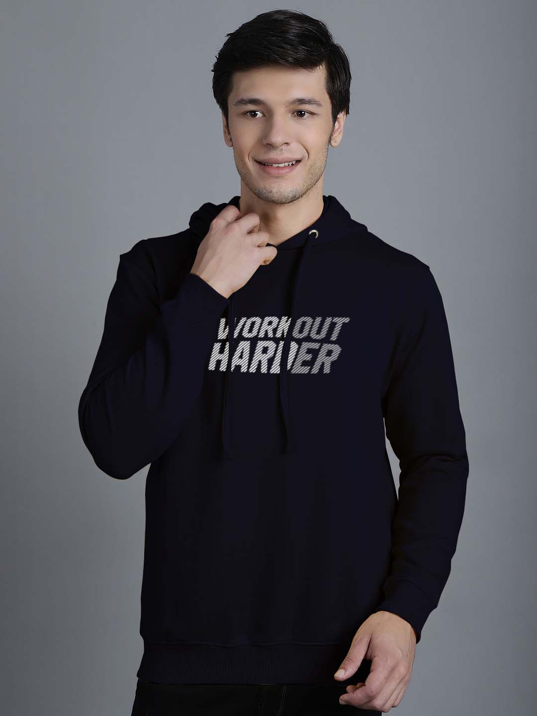 

Friskers Typography Printed Hooded Pullover Sweatshirt, Navy blue