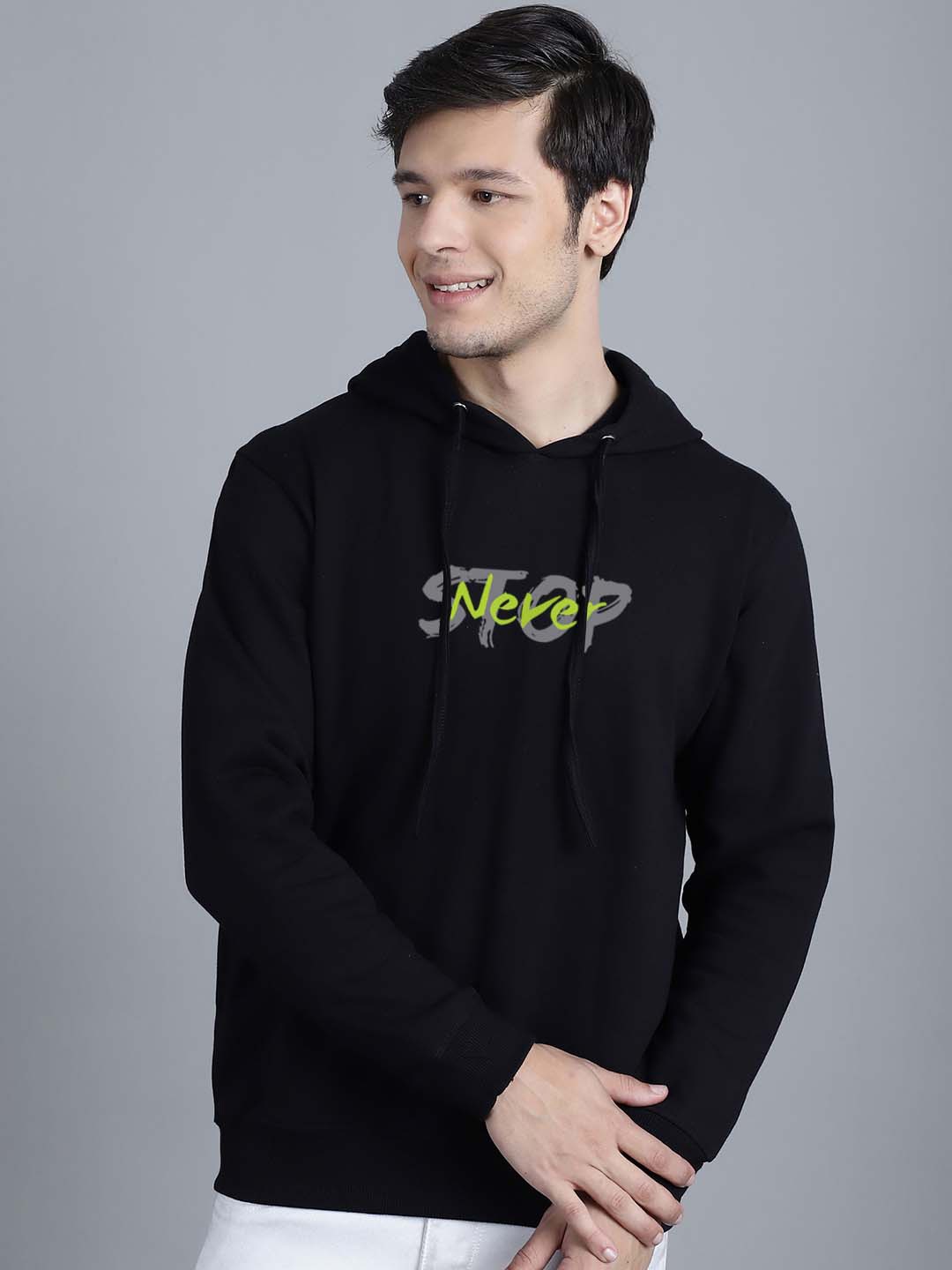 

Friskers Typography Printed Fleece Hooded Pullover Sweatshirt, Black