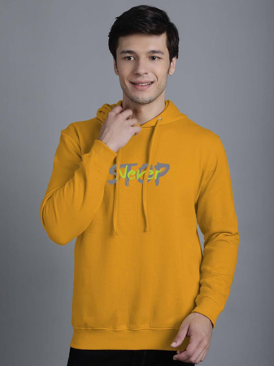 

Friskers Typography Printed Hooded Bio Wash Sweatshirt, Mustard