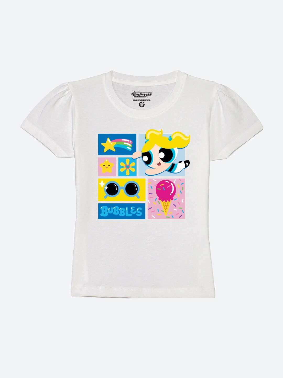 

YK Warner Bros Girls The Powerpuff Girls Printed Pure Cotton T-shirt, White