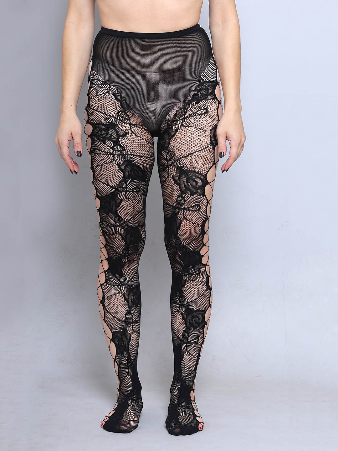 

COLOR STYLE Self-Design Sheer Pantyhose Stockings, Black