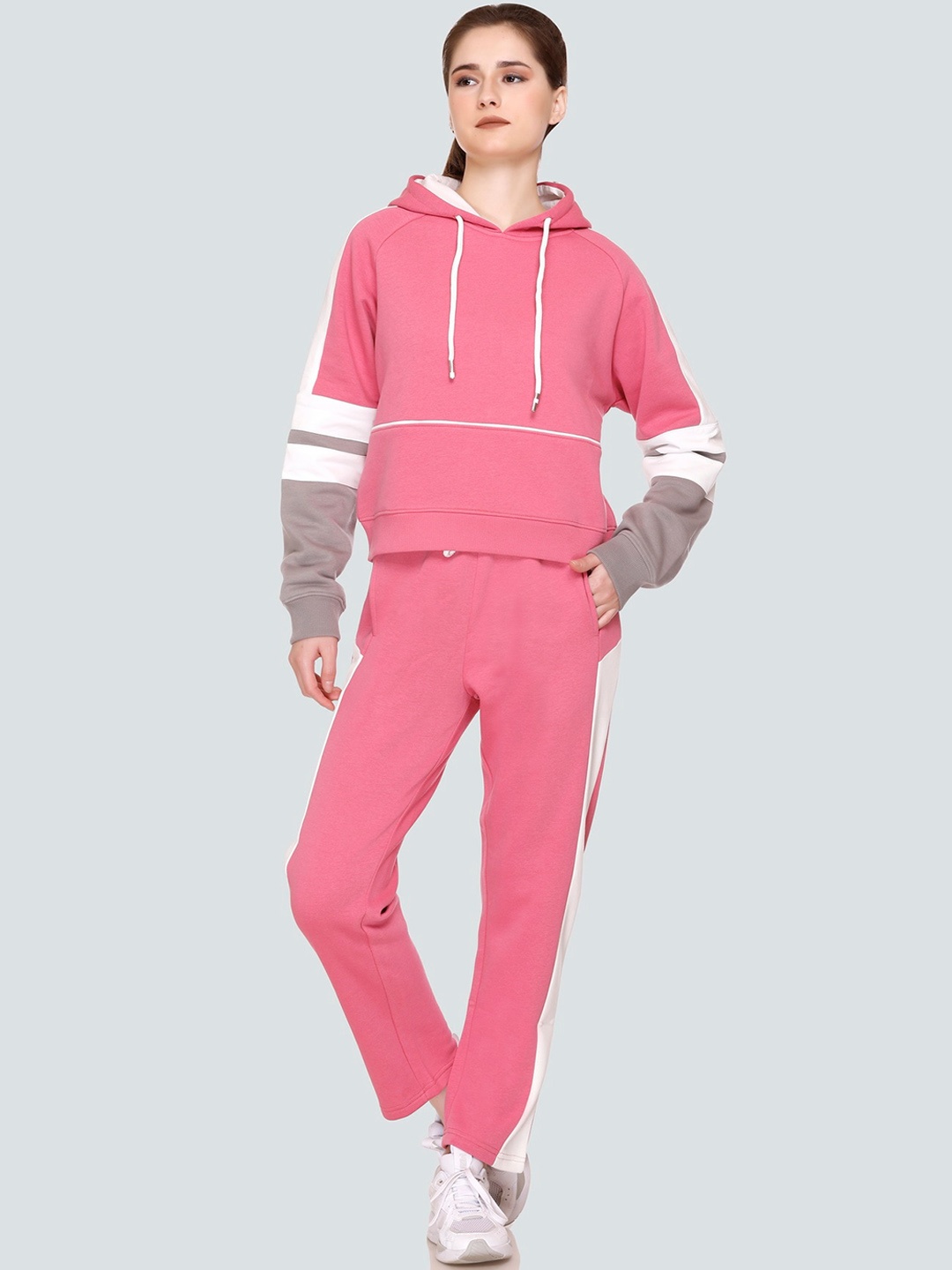 

BAESD Striped Hooded Fleece Tracksuit, Peach