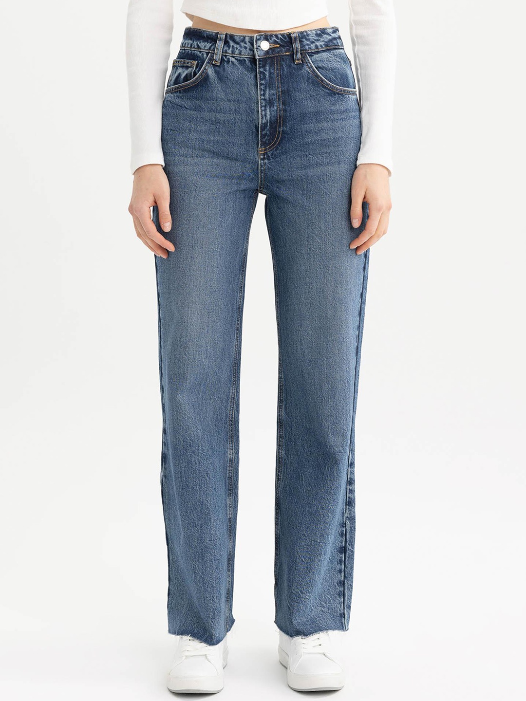 

DeFacto Women Smart Mid-Rise Trousers, Blue
