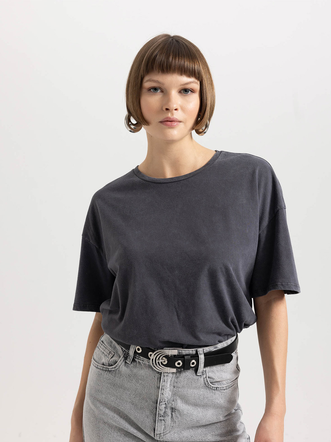 

DeFacto Round Neck Cotton T-shirt, Grey