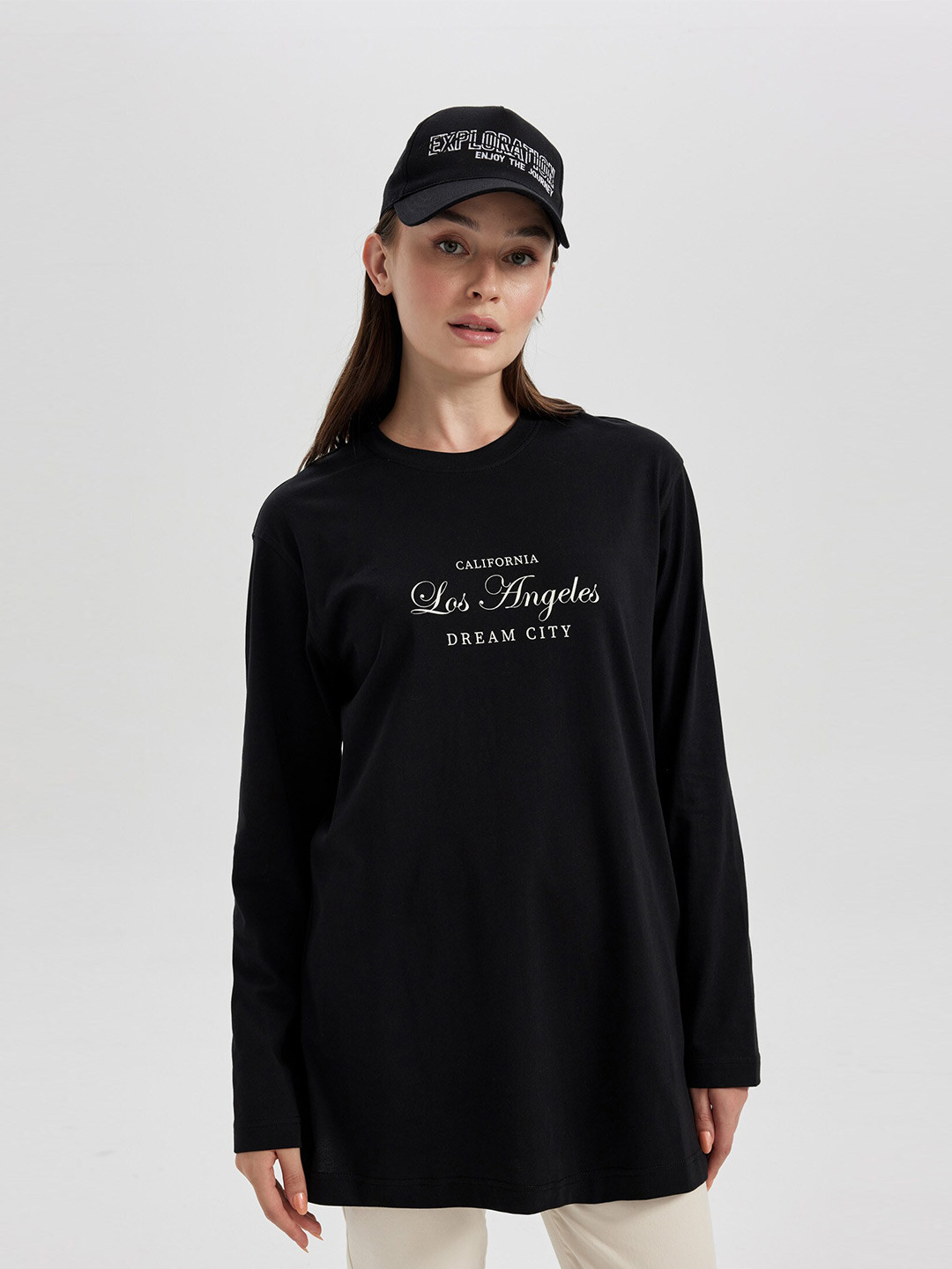

DeFacto Typography Printed Cotton Pullover Sweatshirt, Black