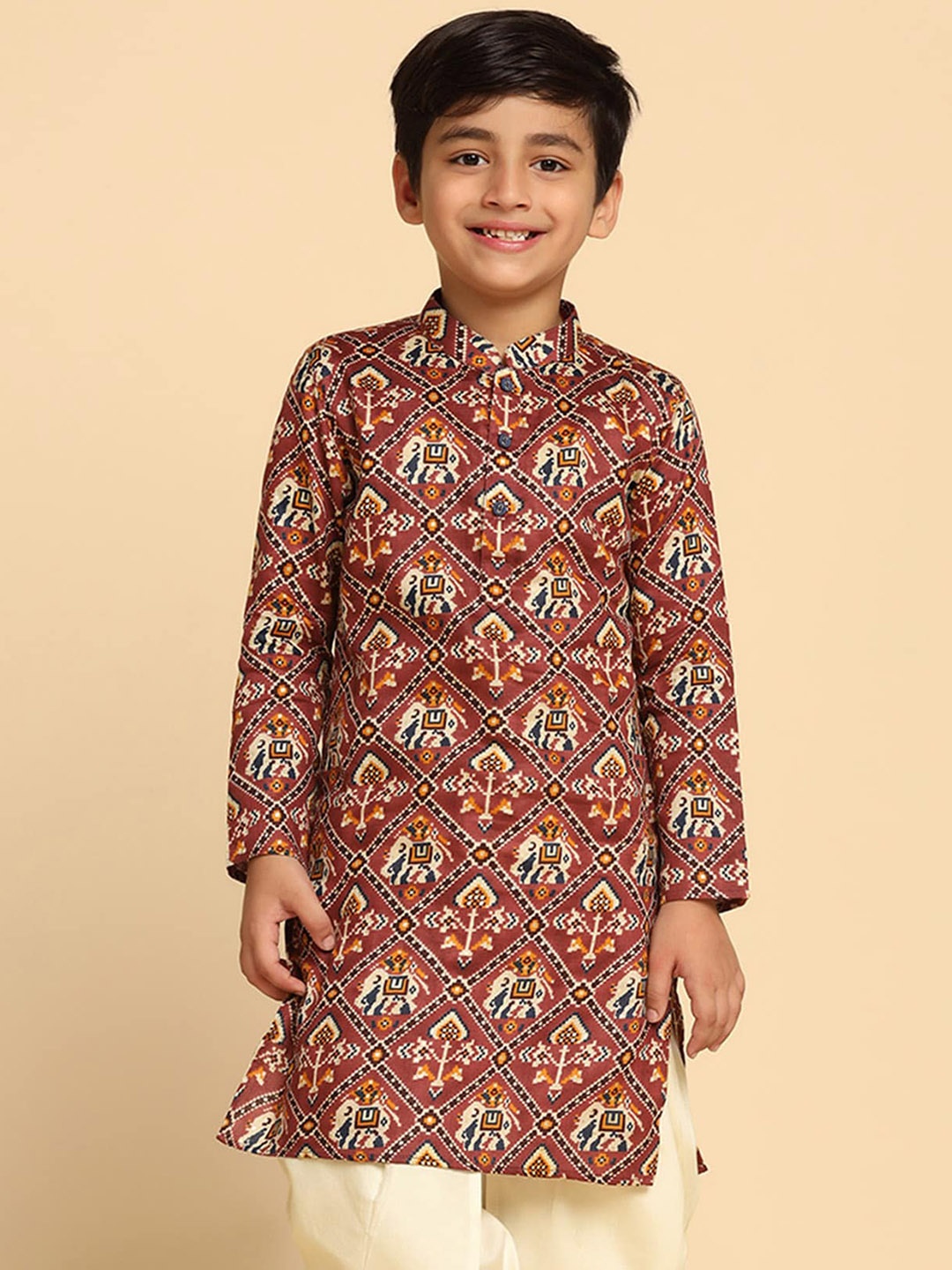

KISAH Boys Printed Regular Fit Patola Print Kurta, Pink