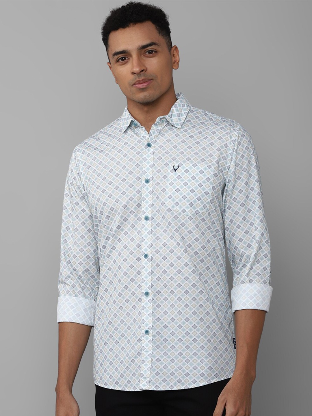 

Allen Solly Geometric Printed Spread Collar Long Sleeves Pure Cotton Casual Shirt, White