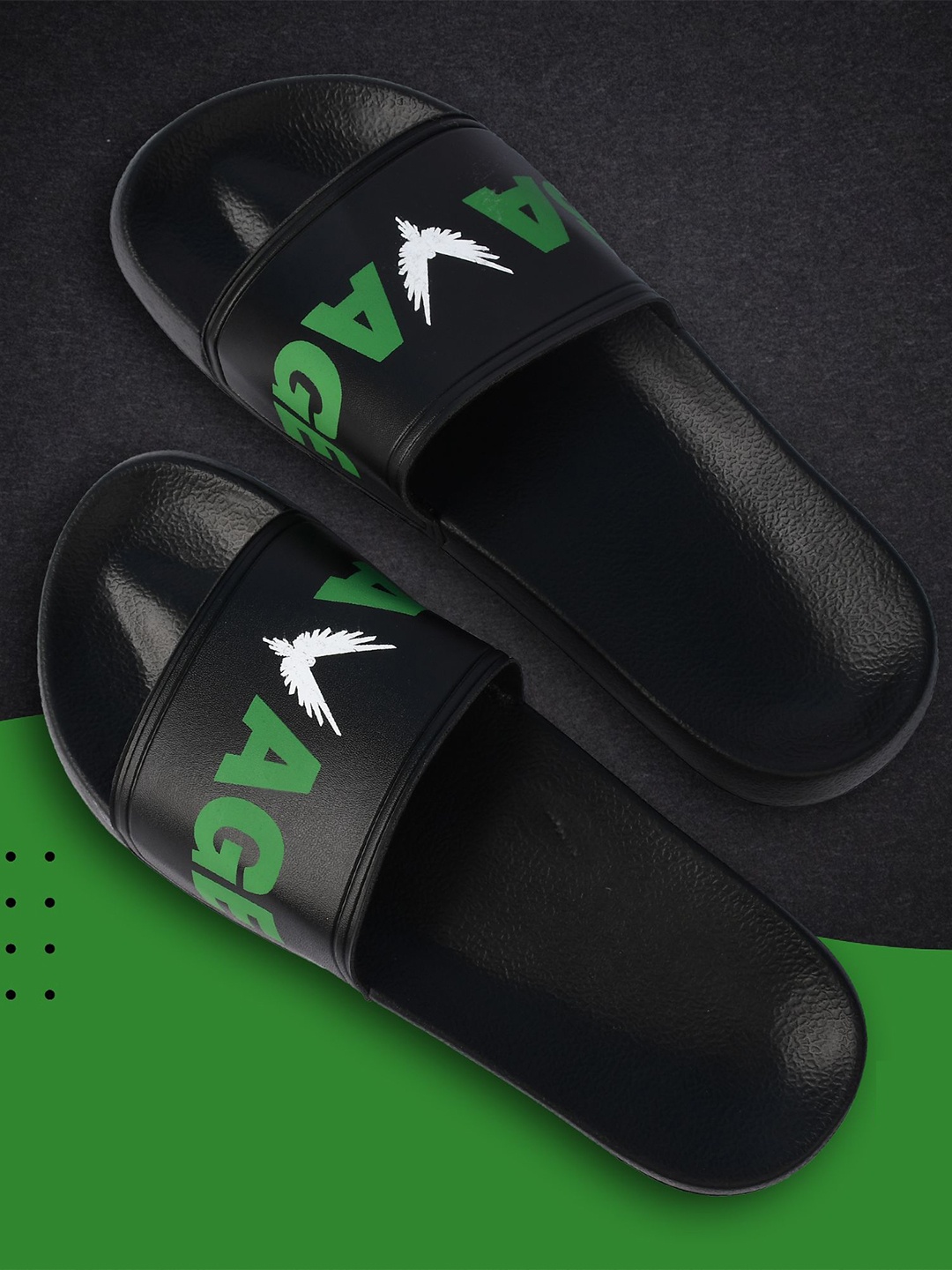 

PERY PAO Men Printed Open Toe Sliders, Black