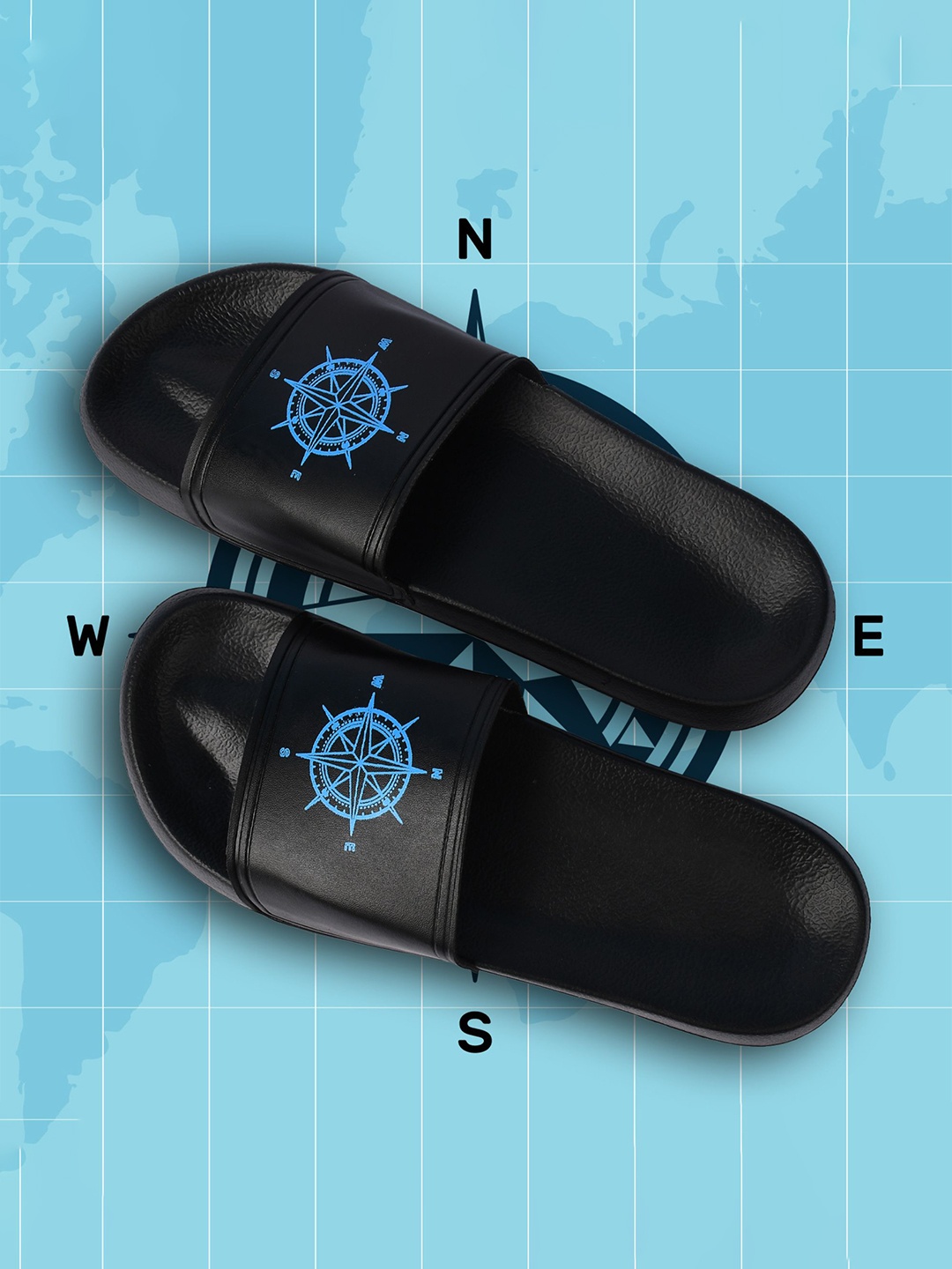 

PERY PAO Men Printed Open Toe Sliders, Black