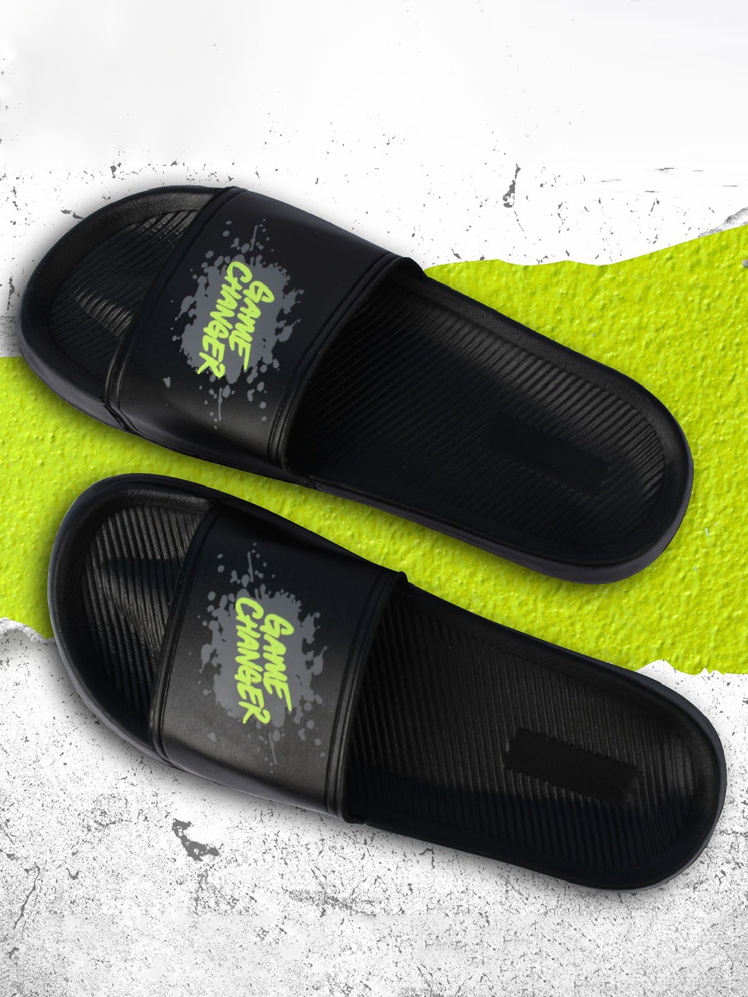 

PERY PAO Men Printed Open Toe Sliders, Black