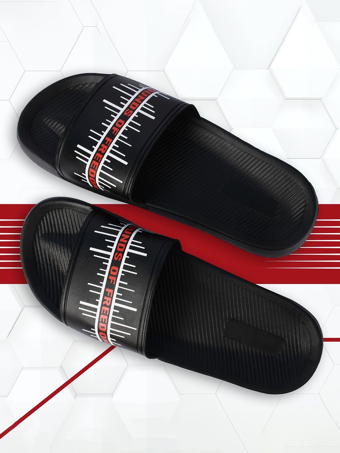 

PERY PAO Men Printed Open Toe Sliders, Black