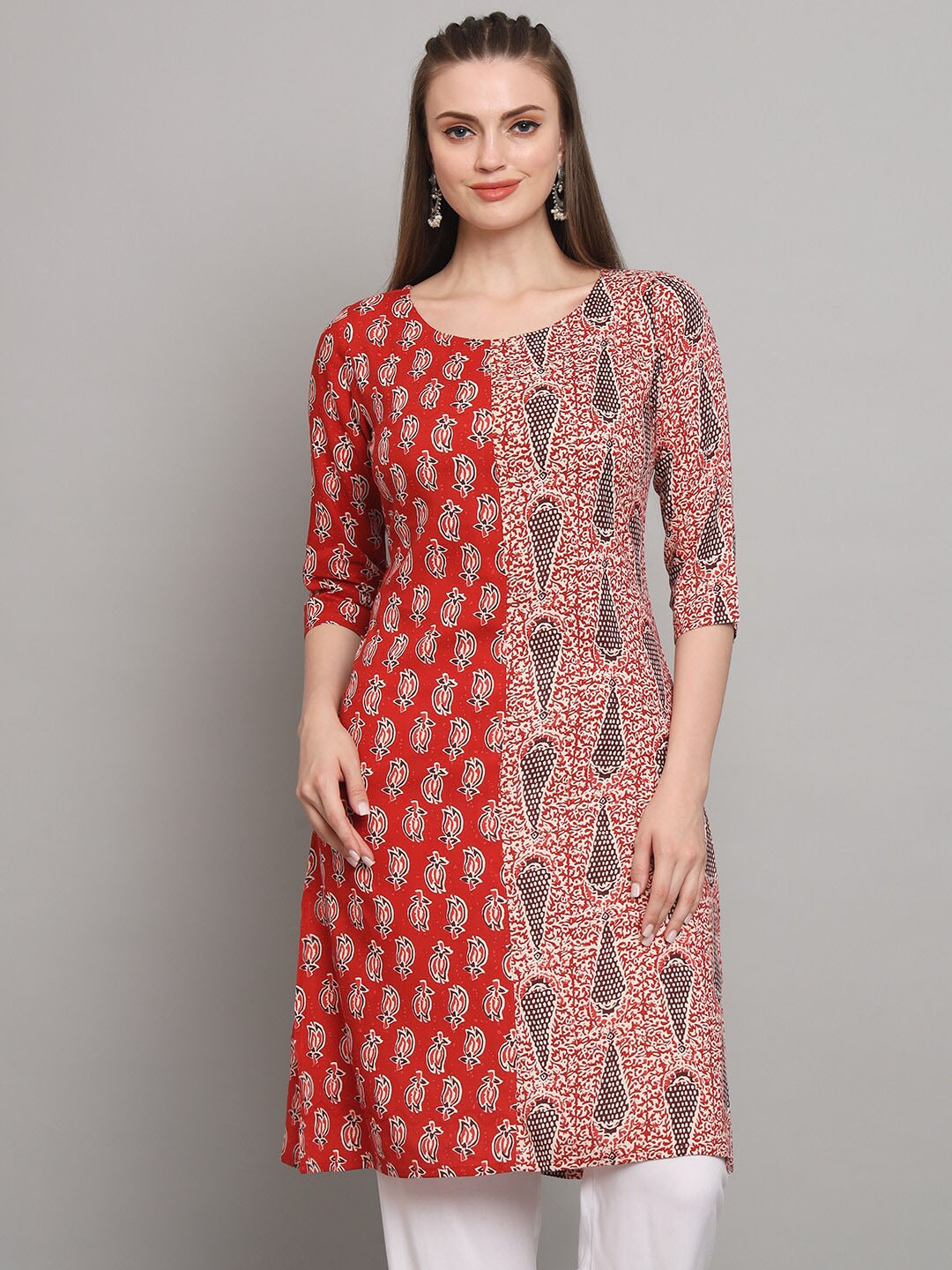 

RANGMAYEE Ethnic Motif Printed Liva Straight Kurta, Red