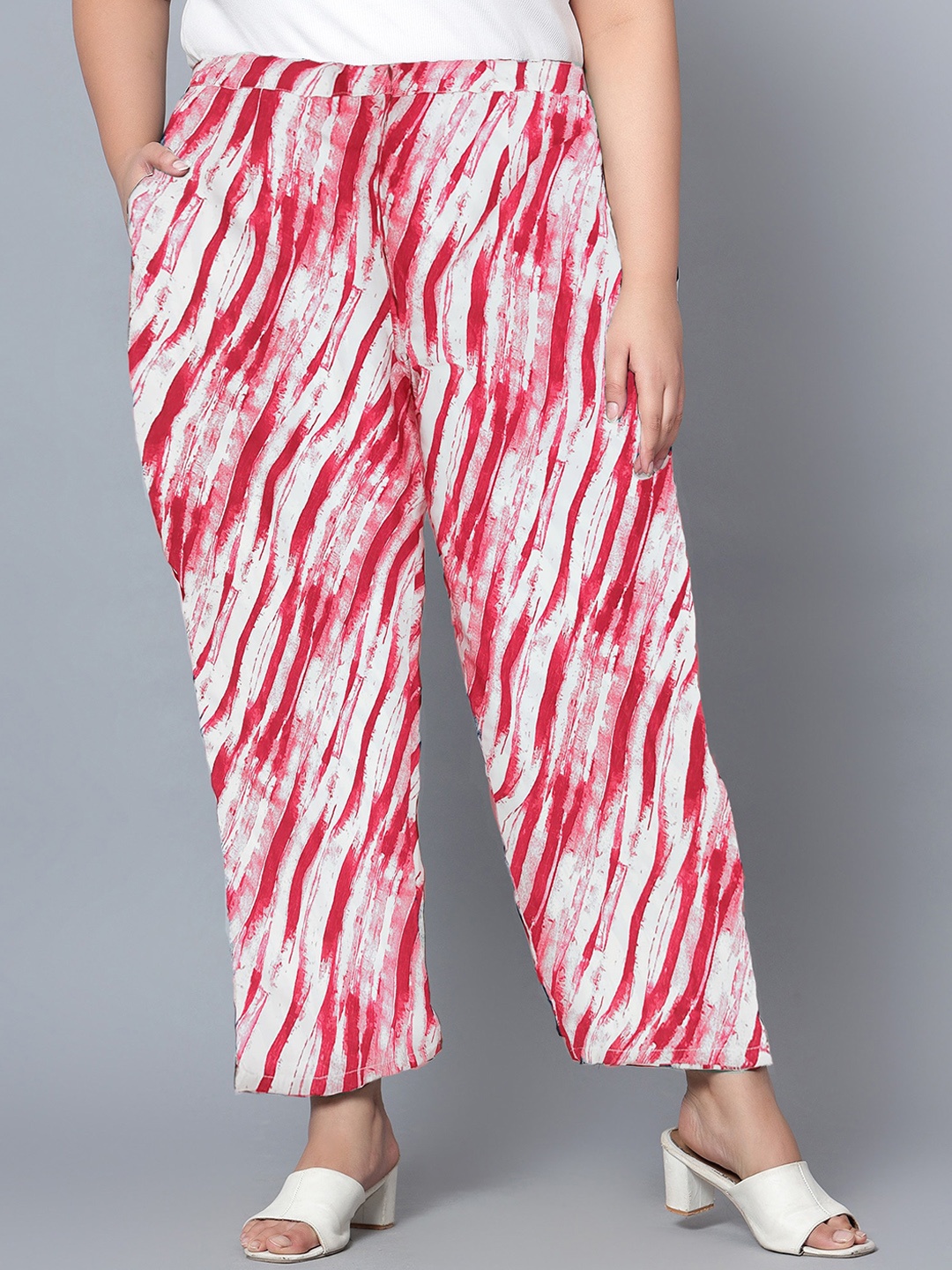 

Indietoga Women Plus Size Abstract Printed Trousers, Red