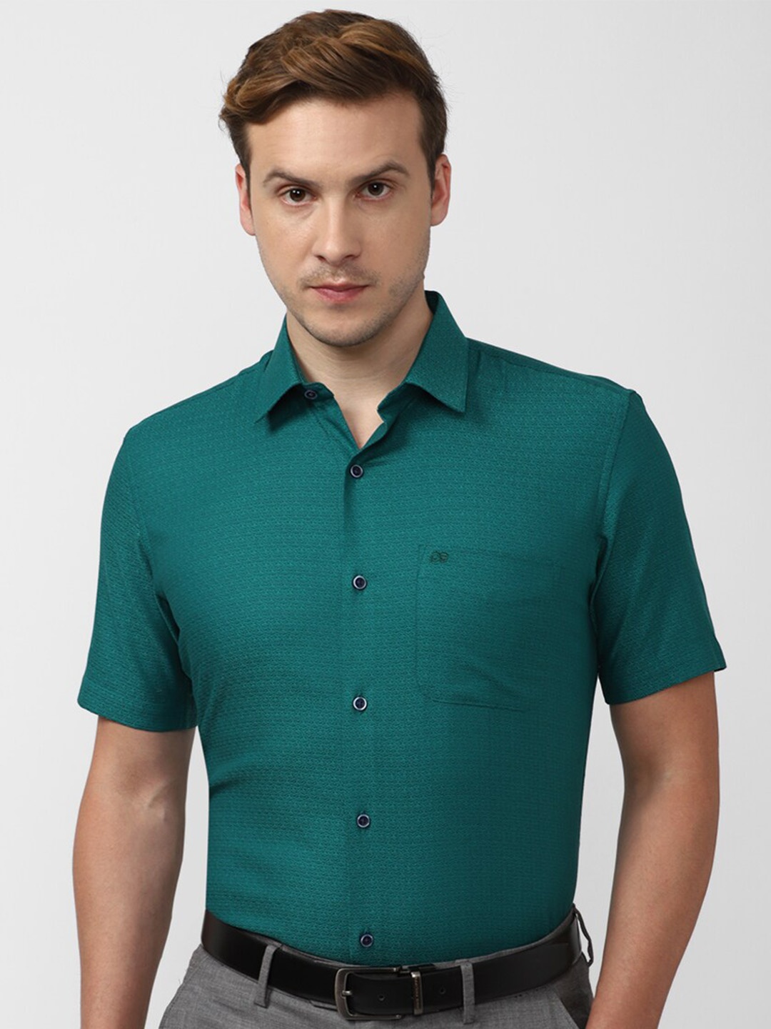 

Peter England Self Designed Cotton Formal Shirt, Green