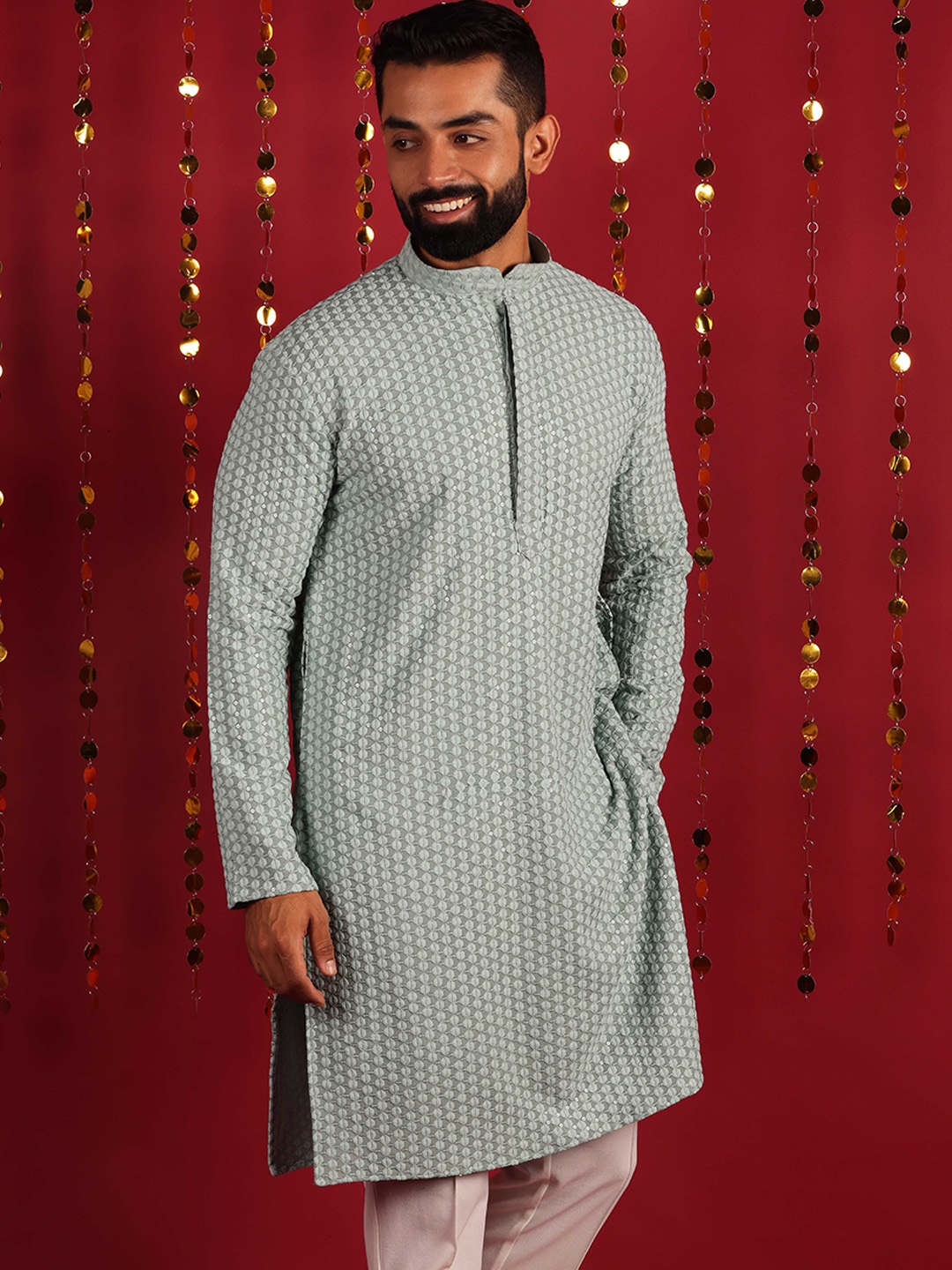 

Lightpole Geometric Embroidered Thread Work Pure Cotton Straight Kurta, Grey