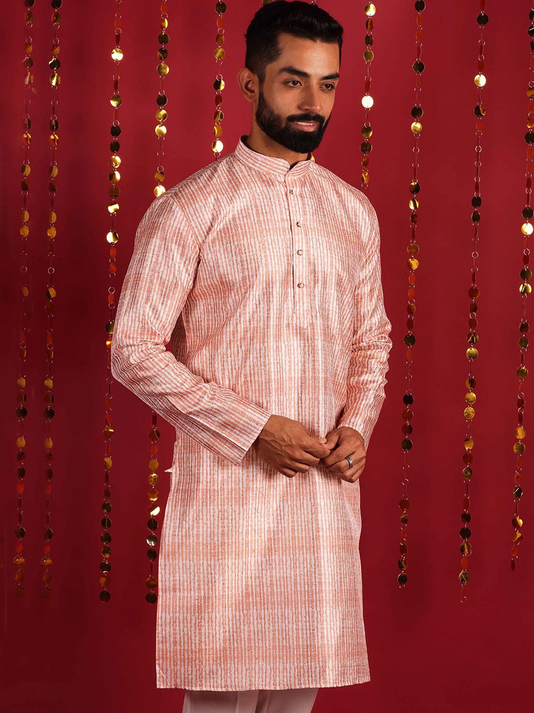 

Lightpole Striped Sequins Straight Kurta, Peach
