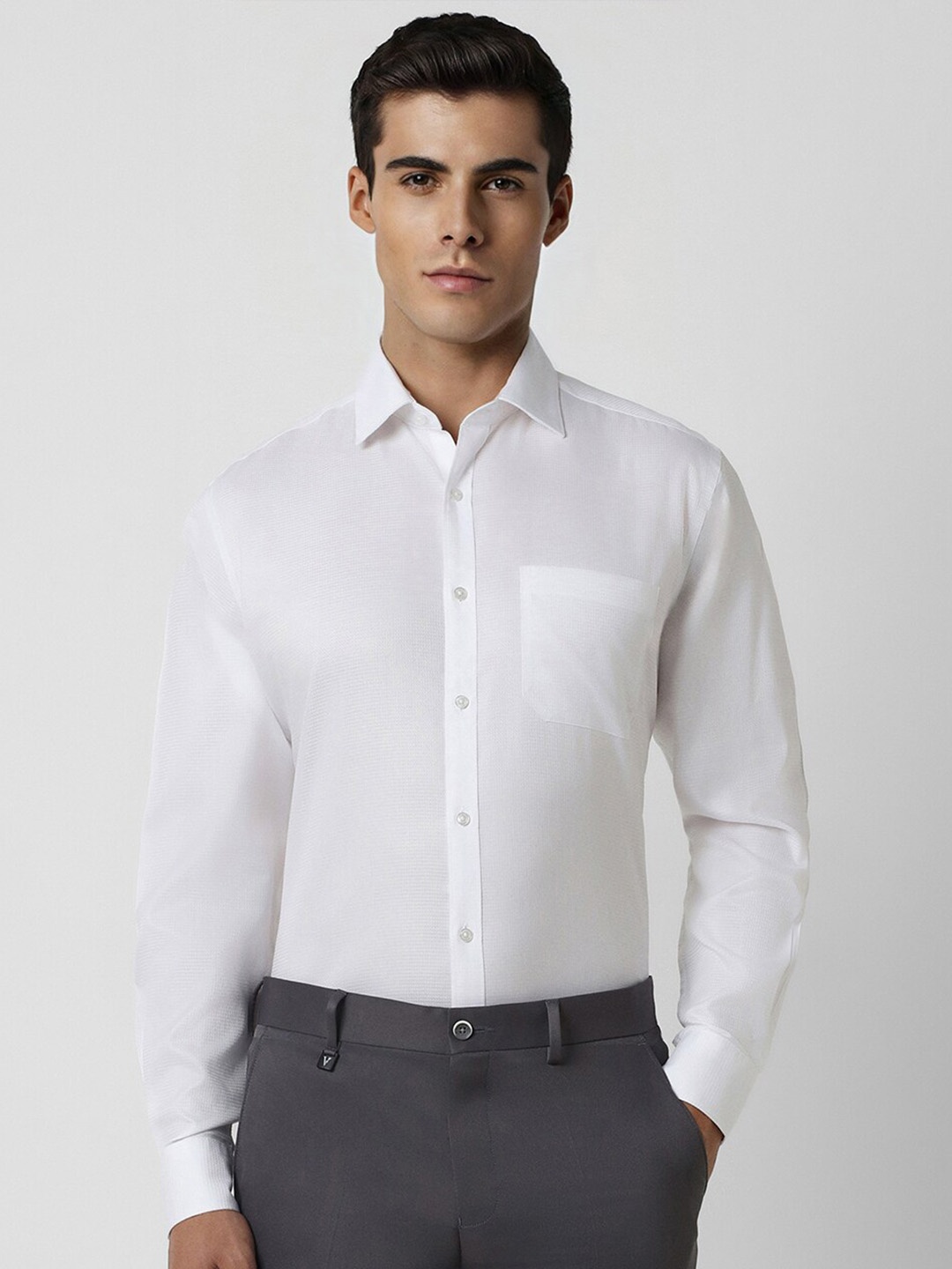 

Van Heusen Textured Self Design Pure Cotton Formal Shirt, White