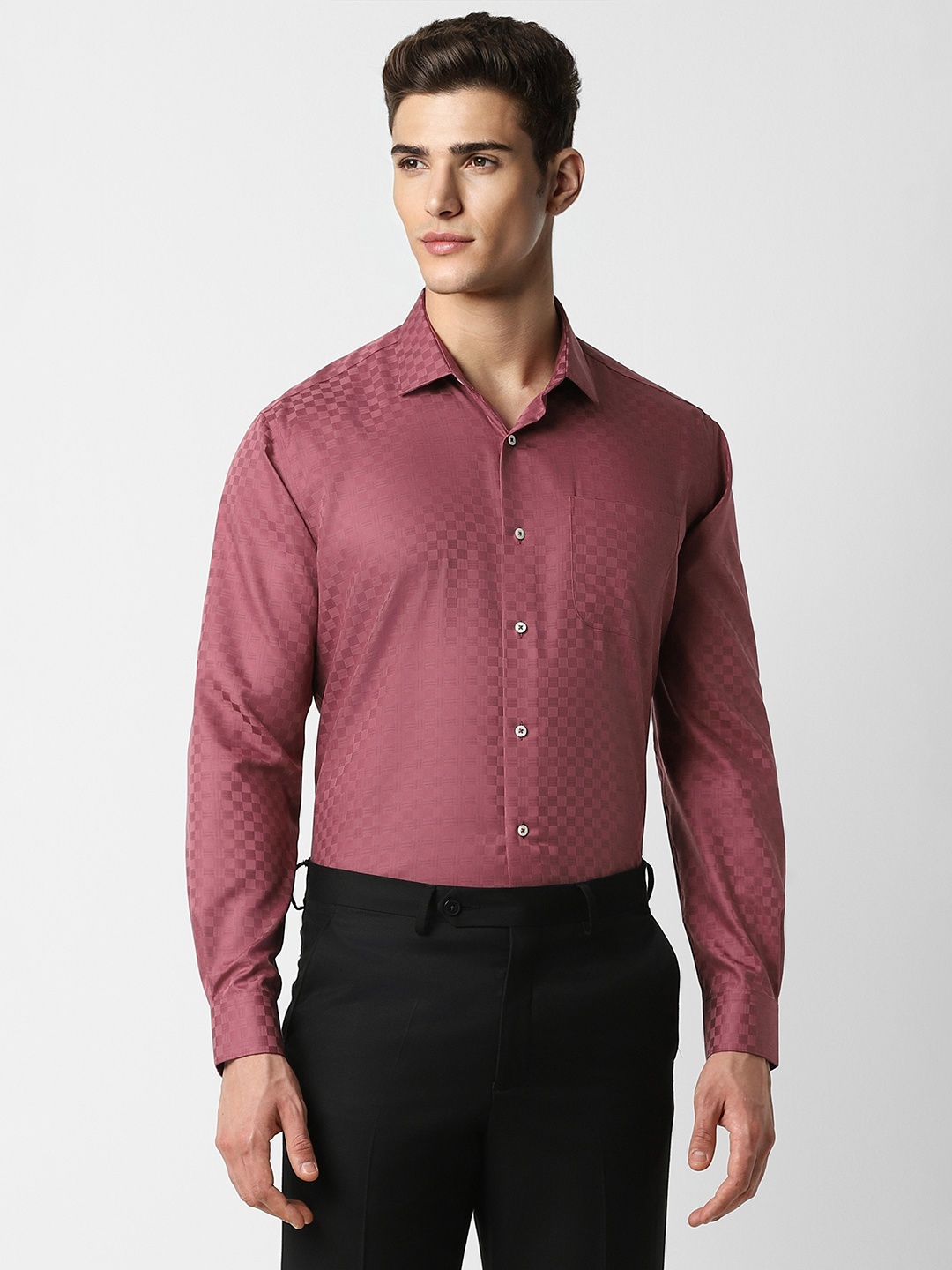 

Van Heusen Men Pink Checked Formal Shirt