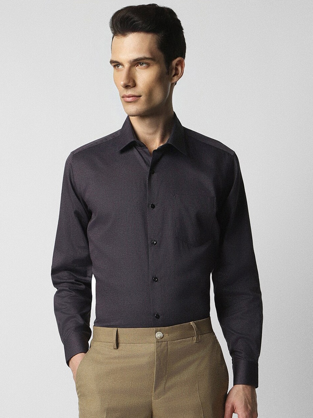 

Van Heusen Textured Pure Cotton Shirt, Black