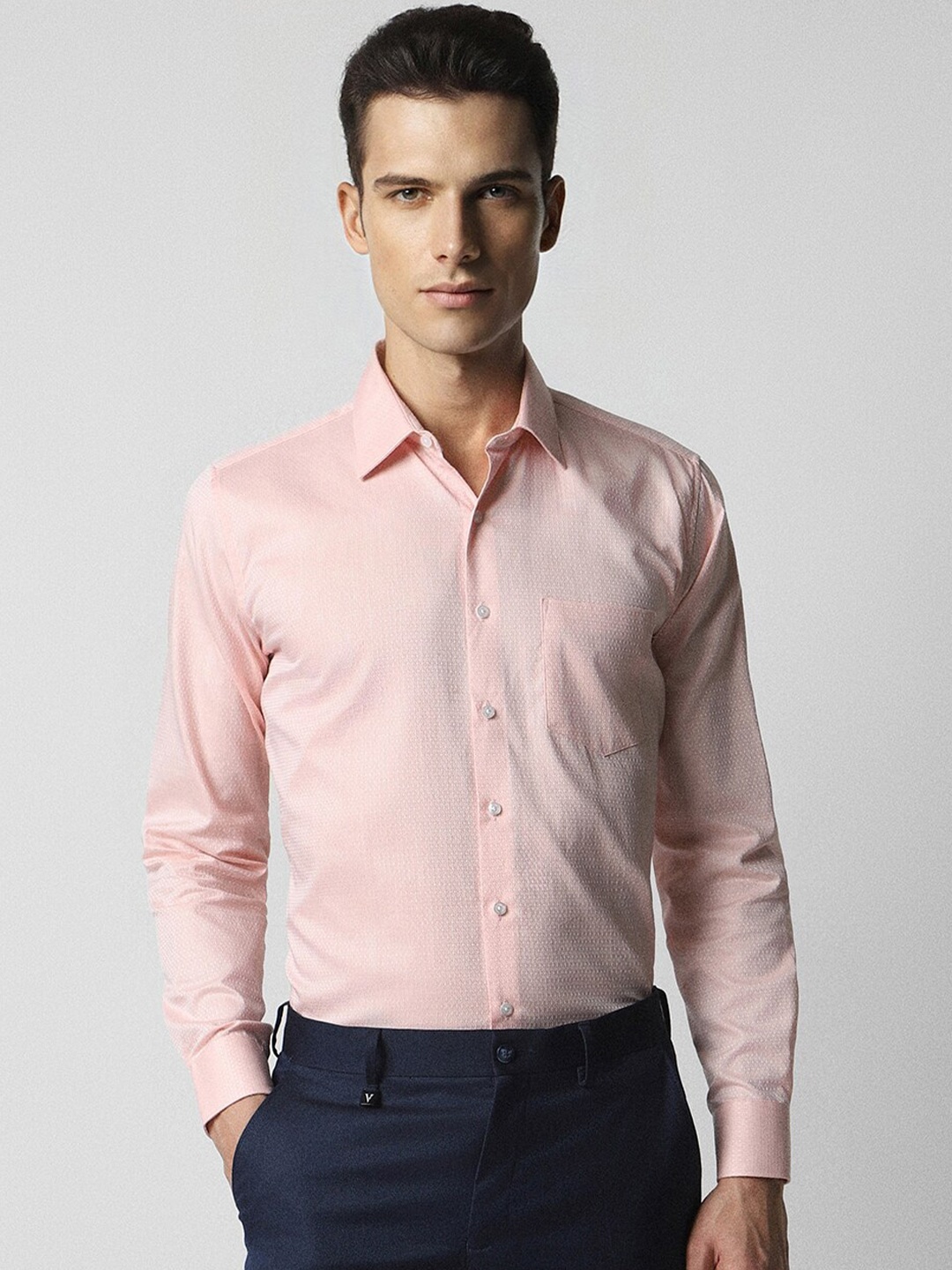 

Van Heusen Textured Self Design Slim Fit Cotton Casual Shirt, Pink