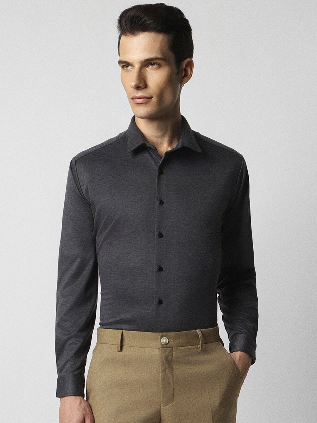 

Van Heusen Slim Fit Textured Self Design Formal Shirt, Grey