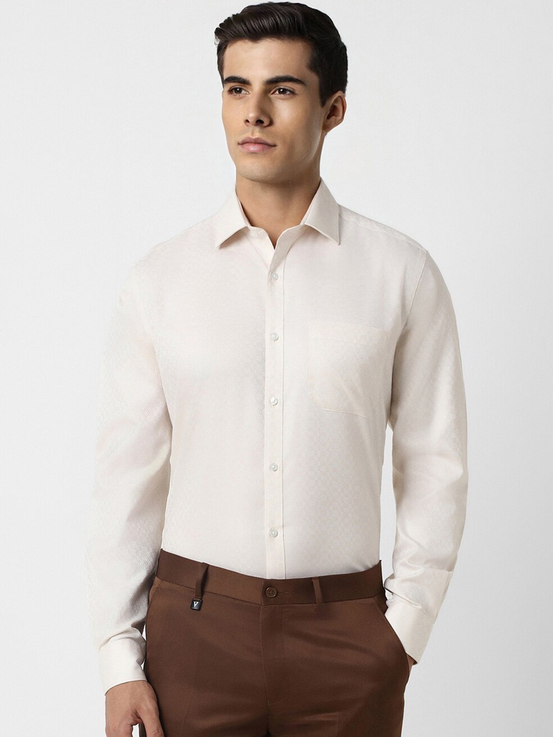 

Van Heusen Textured Self Design Cotton Formal Shirt, Cream