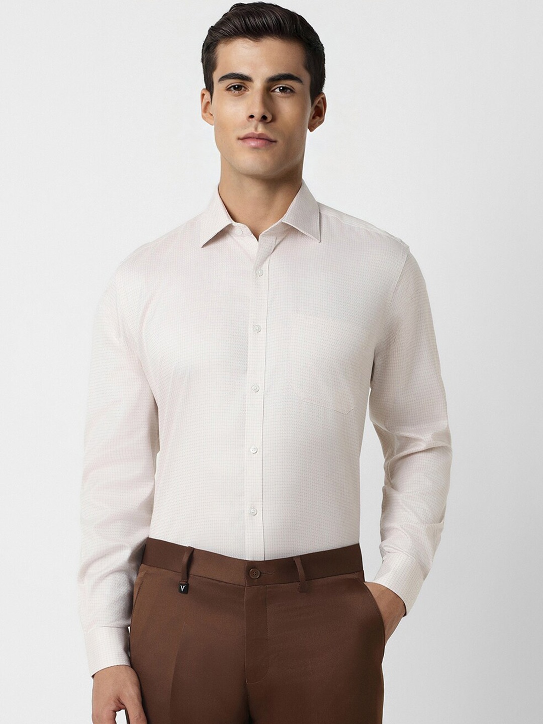 

Van Heusen Textured Self Design Pure Cotton Formal Shirt, White