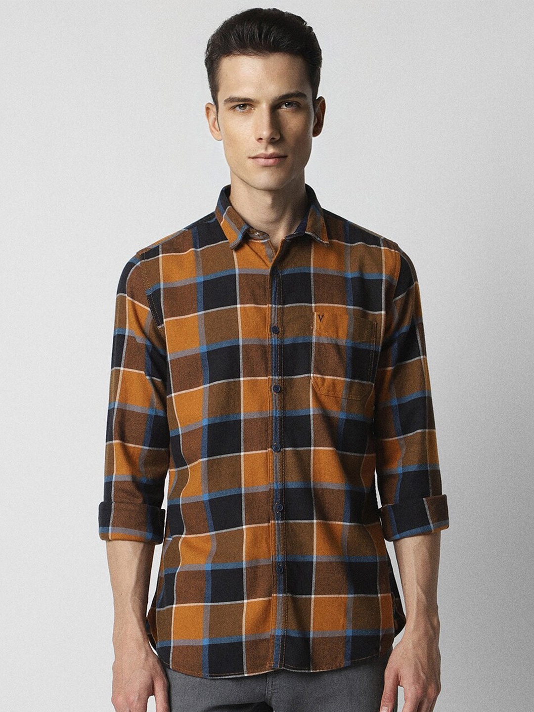 

VAN HEUSEN DENIM LABS Slim Fit Checked Casual Shirt, Orange