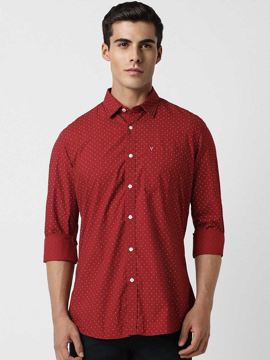 

Van Heusen Sport Micro Ditsy Printed Spread Collar Slim Fit Pure Cotton Shirt, Red