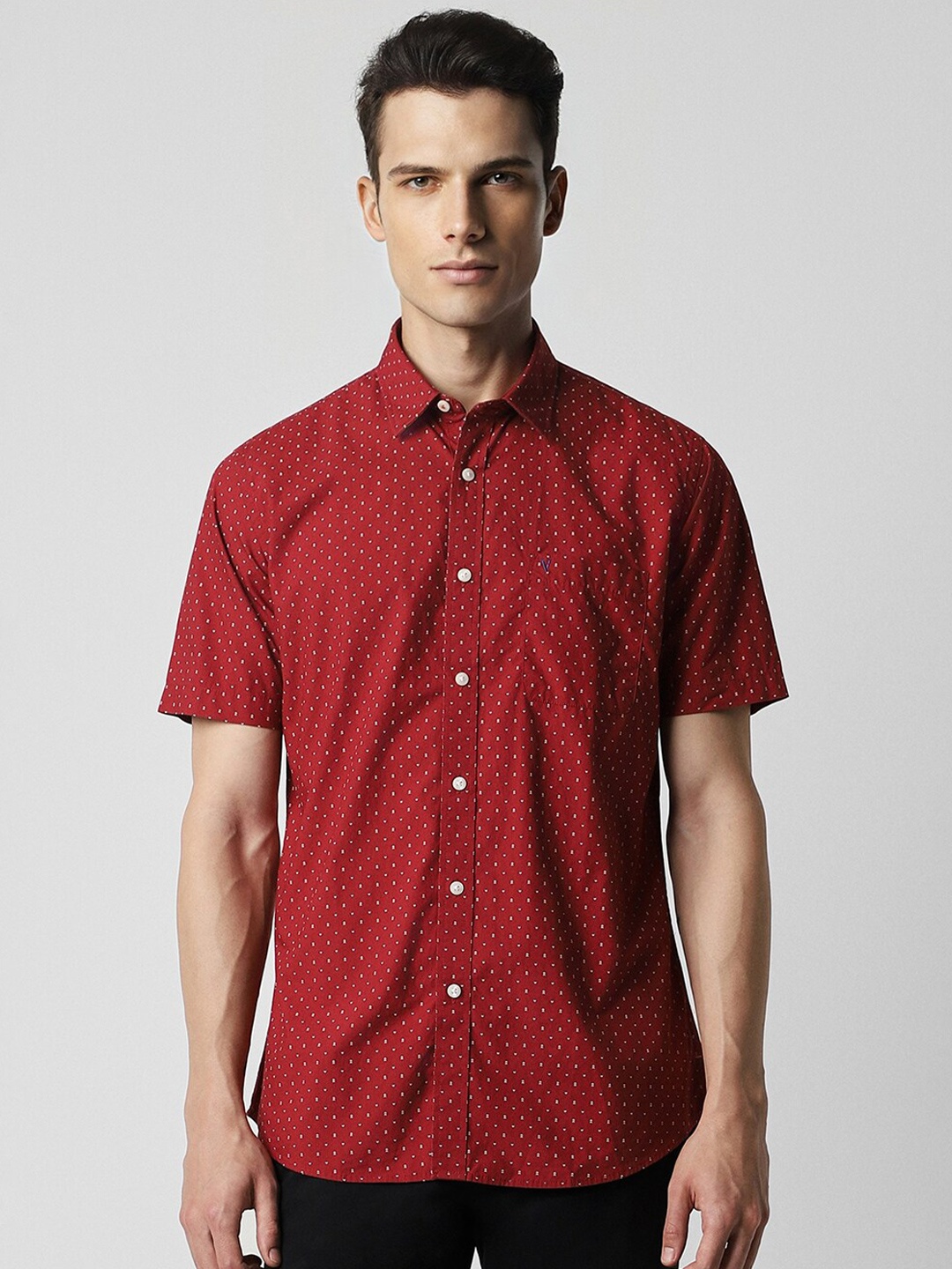 

Van Heusen Sport Micro Ditsy Printed Spread Collar Slim Fit Pure Cotton Shirt, Red